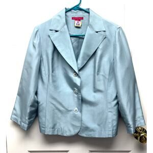 Sunny Leigh Blazer 100% Silk Size 10 Blue Shoulder Pads Vintage Jacket 90s Lined